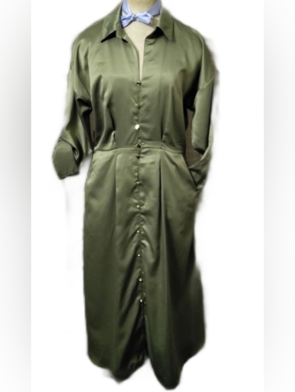 French Connection Olive Green Long Sleeve Button-Front Dress